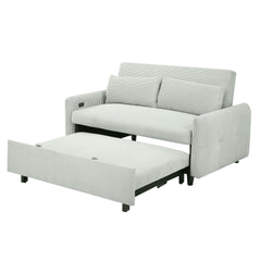 Bellemave®57.48" Pull - out Sofa Bed Convertible Couch 2 Seat Loveseat Sofa Modern Sleeper Sofa with Two Throw Pillows and USB Ports for Living Room, Light Grey - Green - Bellemave