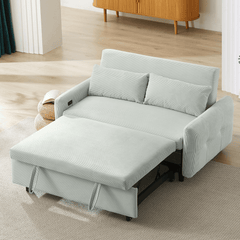 Bellemave®57.48" Pull - out Sofa Bed Convertible Couch 2 Seat Loveseat Sofa Modern Sleeper Sofa with Two Throw Pillows and USB Ports for Living Room, Light Grey - Green - Bellemave