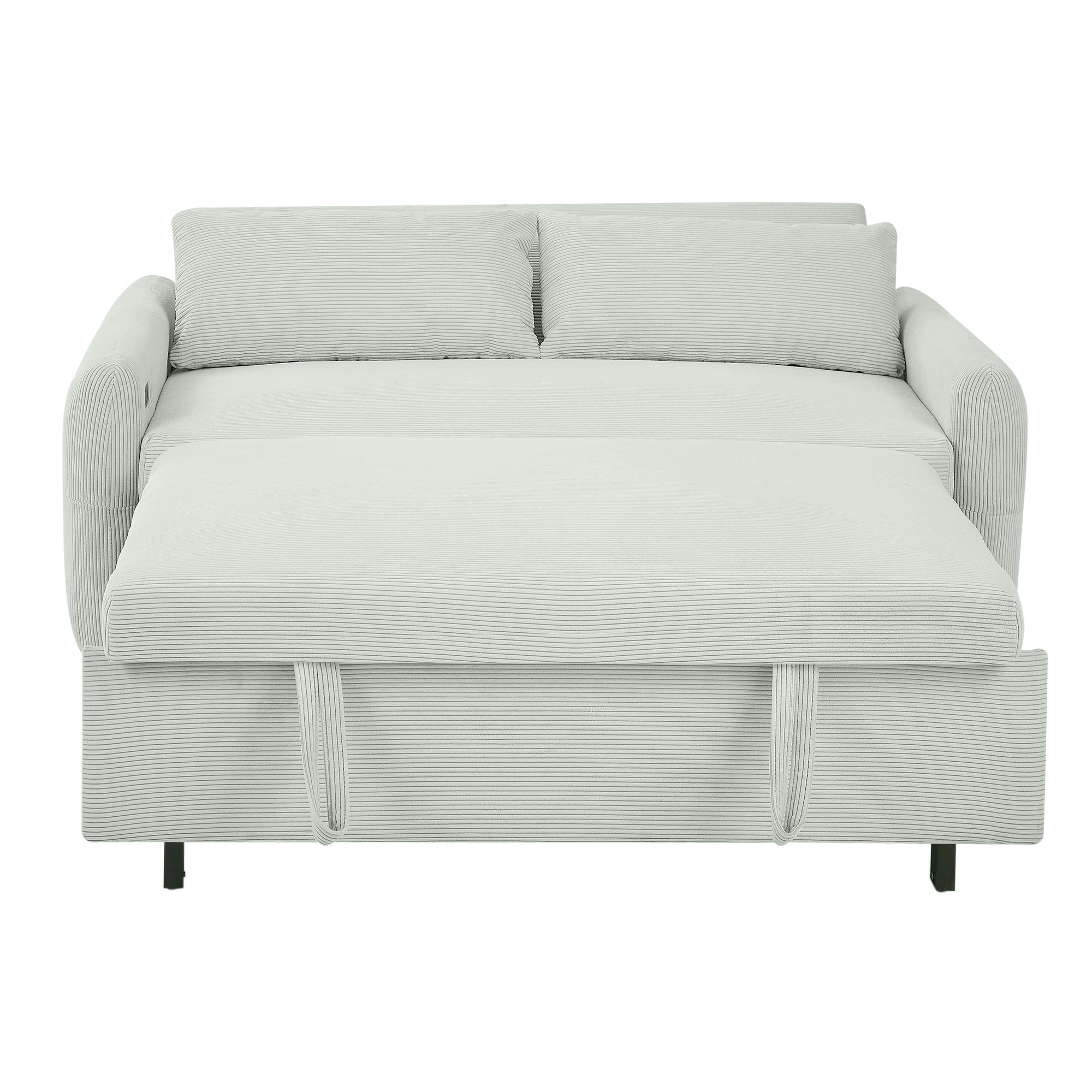 Bellemave®57.48" Pull - out Sofa Bed Convertible Couch 2 Seat Loveseat Sofa Modern Sleeper Sofa with Two Throw Pillows and USB Ports for Living Room, Light Grey - Green - Bellemave