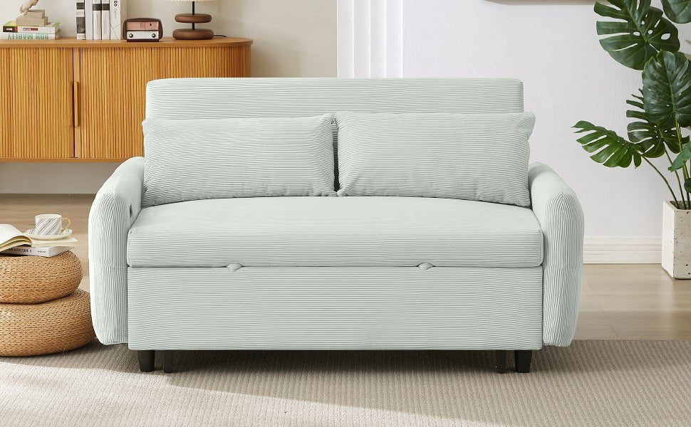 Bellemave®57.48" Pull - out Sofa Bed Convertible Couch 2 Seat Loveseat Sofa Modern Sleeper Sofa with Two Throw Pillows and USB Ports for Living Room, Light Grey - Green - Bellemave