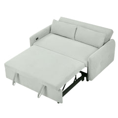 Bellemave®57.48" Pull - out Sofa Bed Convertible Couch 2 Seat Loveseat Sofa Modern Sleeper Sofa with Two Throw Pillows and USB Ports for Living Room, Light Grey - Green - Bellemave