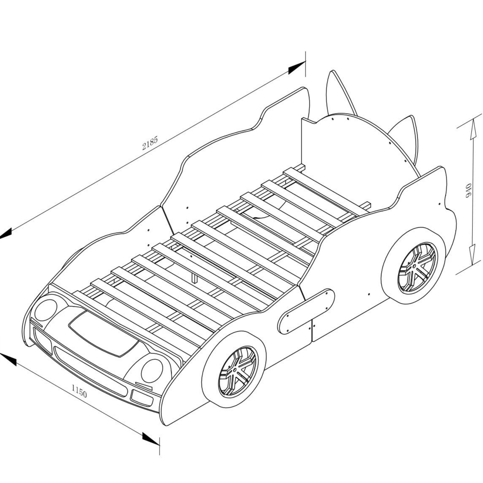 Bellemave®Cool Toddler Bed Frame – Cartoon Car Racing Bed with LED Lights & Dog Design, Black/Yellow - Bellemave