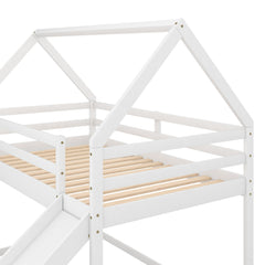 Bellemave®Twin Size House Bunk Bed with Slide and Ladder,White - Bellemave