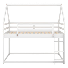 Bellemave®Twin Size House Bunk Bed with Slide and Ladder,White - Bellemave