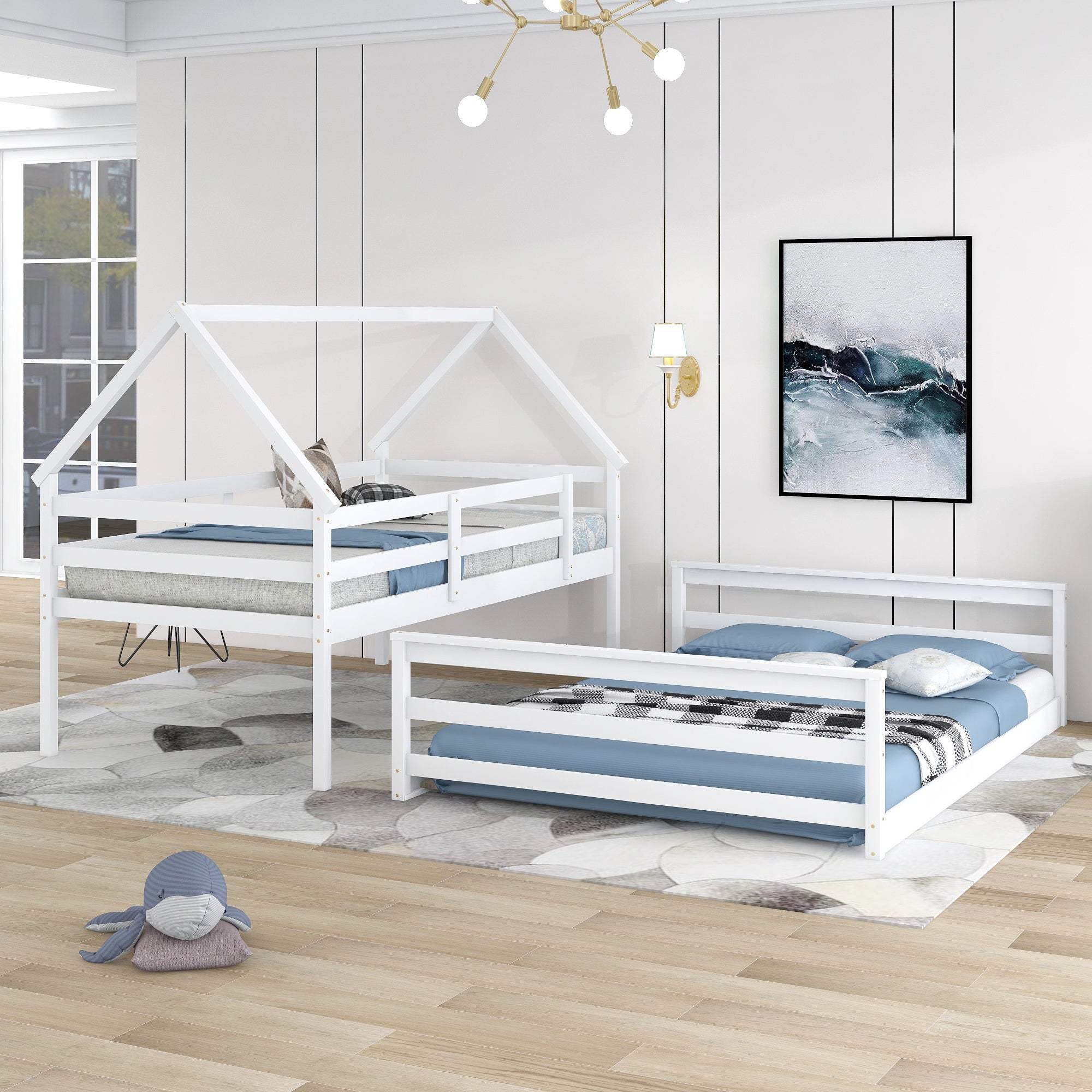 Bellemave®Twin Size House Bunk Bed with Slide and Ladder,White - Bellemave