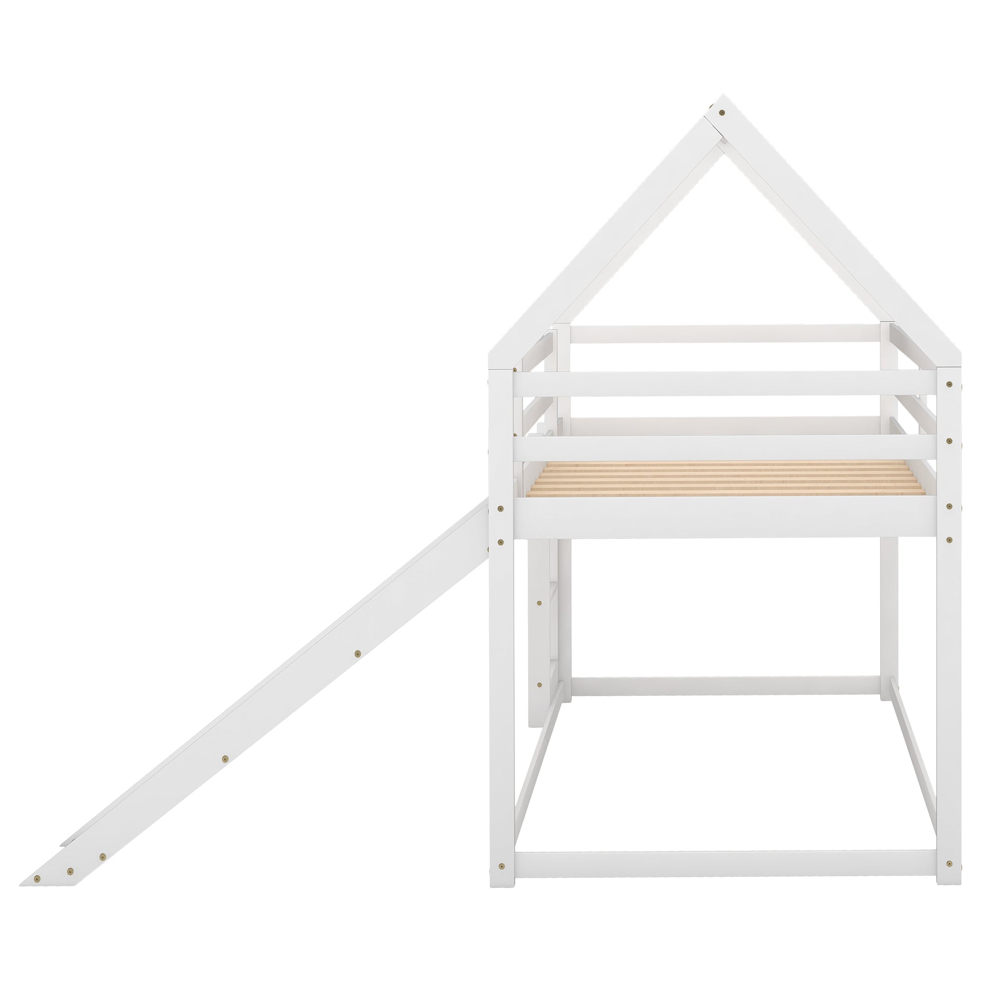 Bellemave®Twin Size House Bunk Bed with Slide and Ladder,White - Bellemave