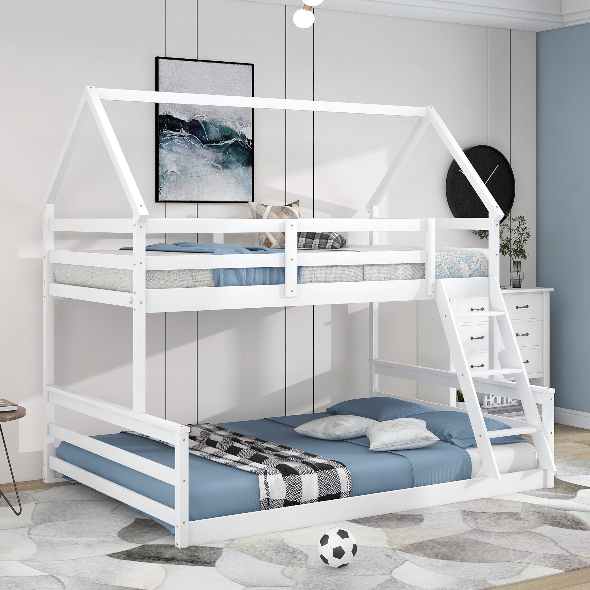 Bellemave®Twin Size House Bunk Bed with Slide and Ladder,White - Bellemave