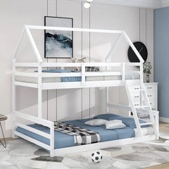 Bellemave®Twin Size House Bunk Bed with Slide and Ladder,White - Bellemave
