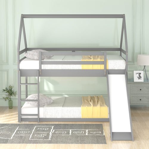 Bellemave®Twin Size House Bunk Bed with Slide and Ladder,White - Bellemave