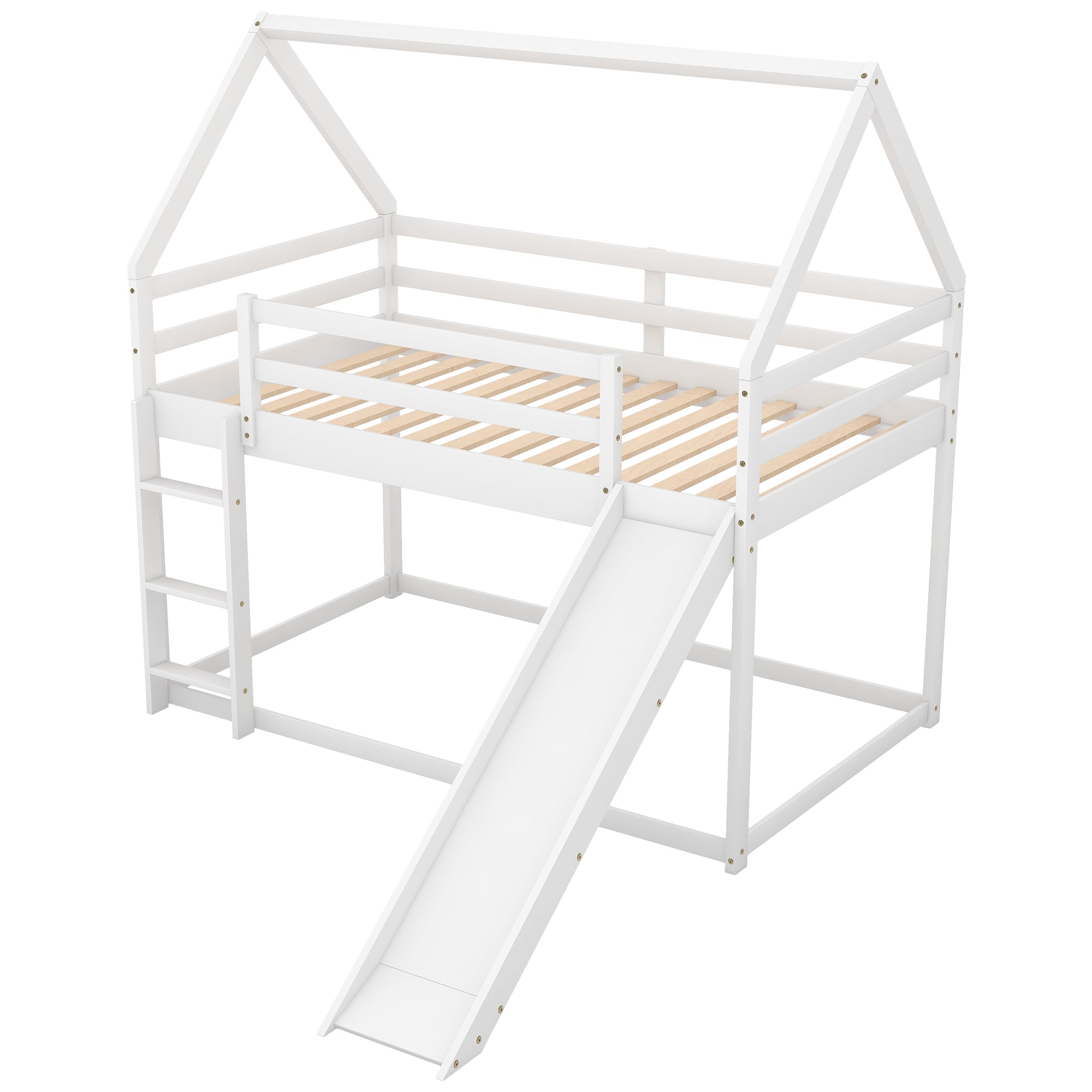 Bellemave®Twin Size House Bunk Bed with Slide and Ladder,White - Bellemave