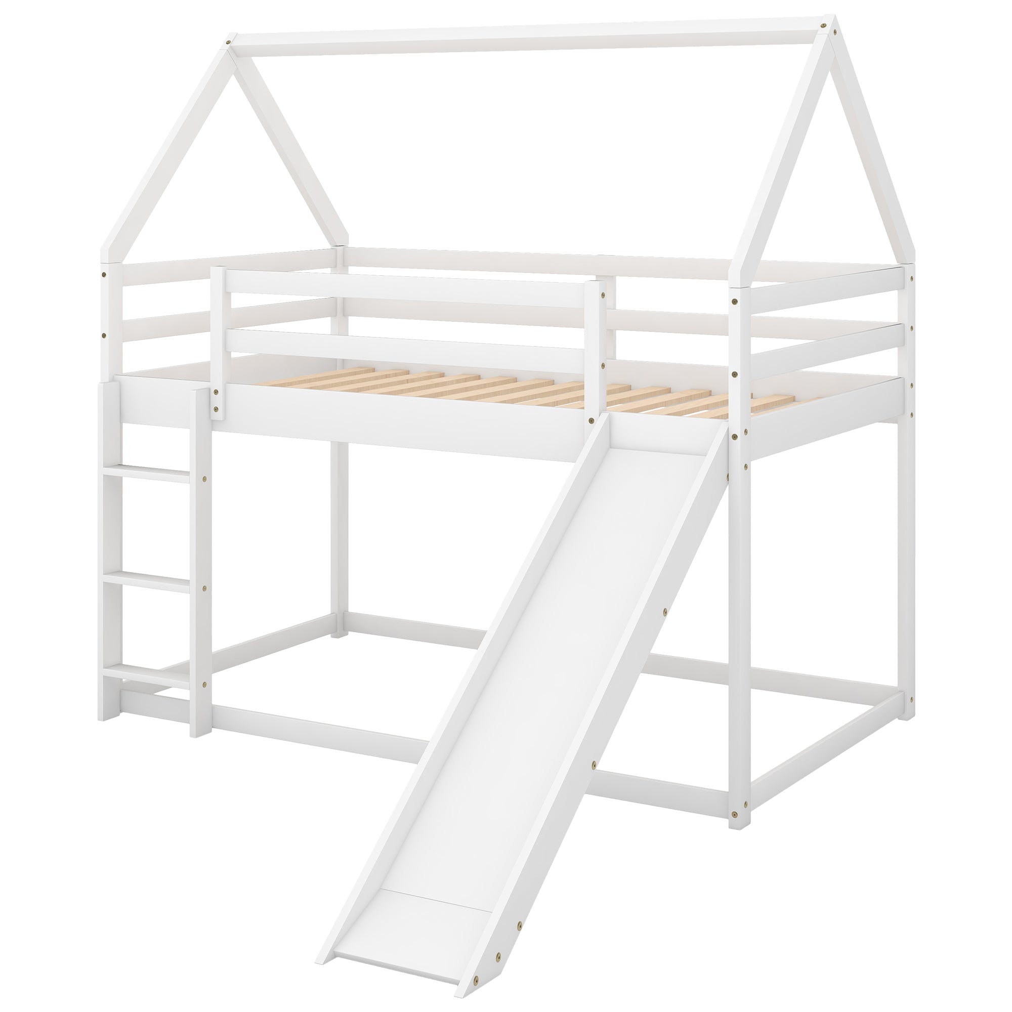 Bellemave®Twin Size House Bunk Bed with Slide and Ladder,White - Bellemave