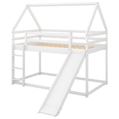 Bellemave®Twin Size House Bunk Bed with Slide and Ladder,White - Bellemave