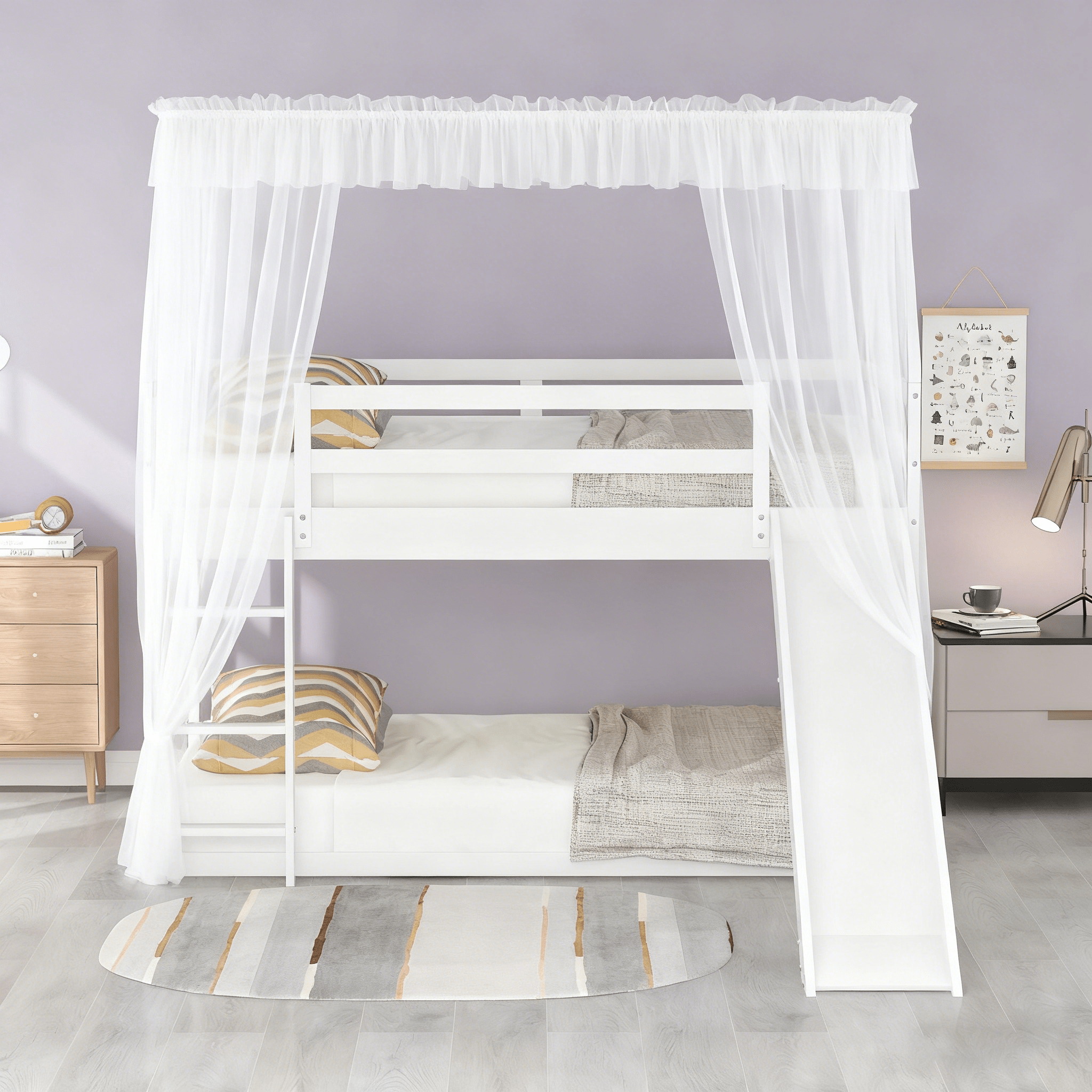 Bellemave®Twin Size House Bunk Bed with Slide and Ladder,White - Bellemave