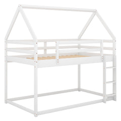Bellemave®Twin Size House Bunk Bed with Slide and Ladder,White - Bellemave
