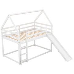Bellemave®Twin Size House Bunk Bed with Slide and Ladder,White - Bellemave