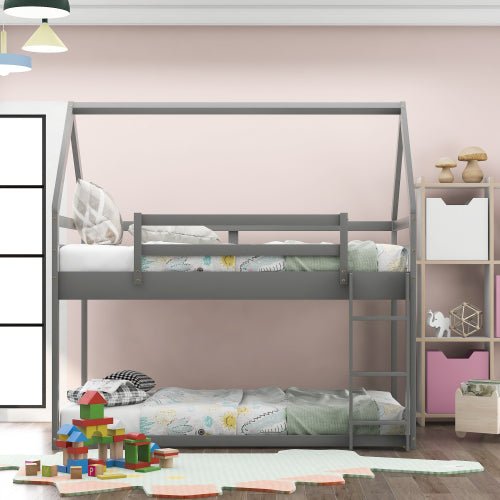 Bellemave®Twin Size House Bunk Bed with Slide and Ladder,White - Bellemave