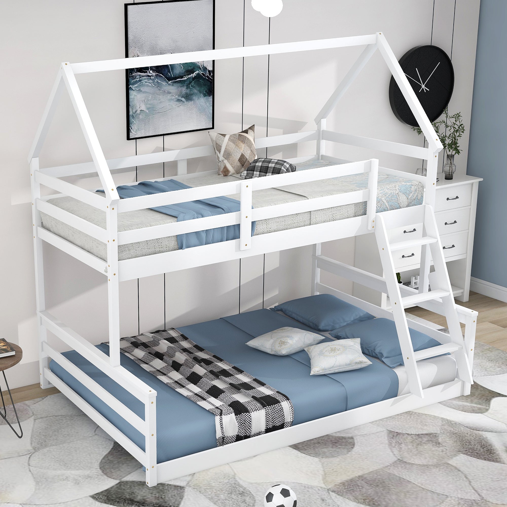 Bellemave®Twin Size House Bunk Bed with Slide and Ladder,White - Bellemave