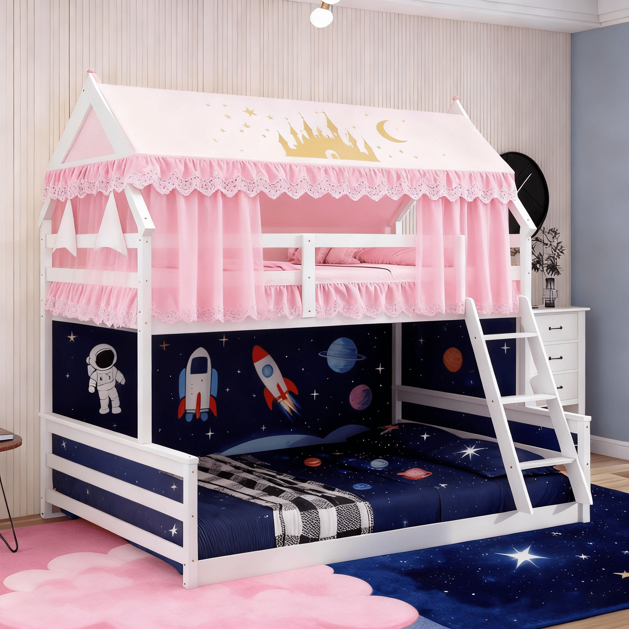 Bellemave®Twin Size House Bunk Bed with Slide and Ladder,White - Bellemave