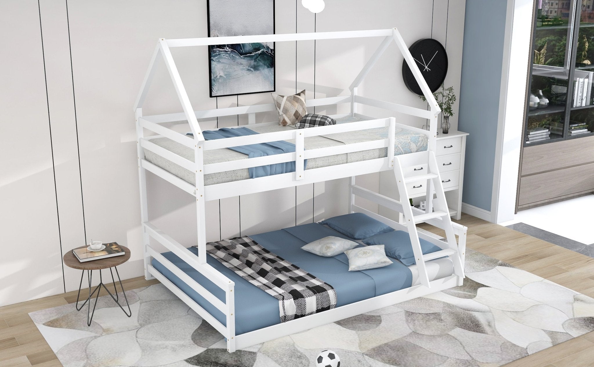 Bellemave®Twin Size House Bunk Bed with Slide and Ladder,White - Bellemave