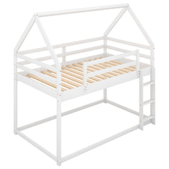 Bellemave®Twin Size House Bunk Bed with Slide and Ladder,White - Bellemave