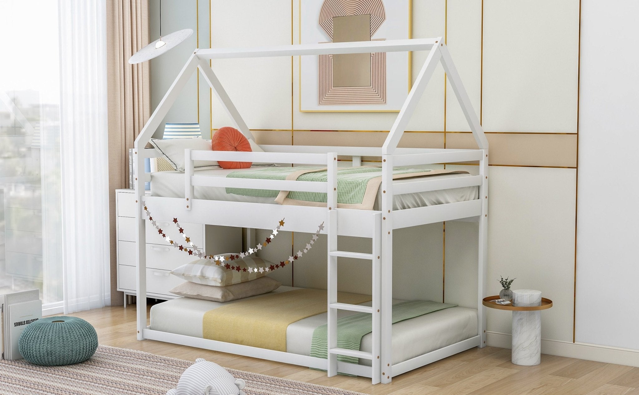 Bellemave®Twin Size House Bunk Bed with Slide and Ladder,White - Bellemave