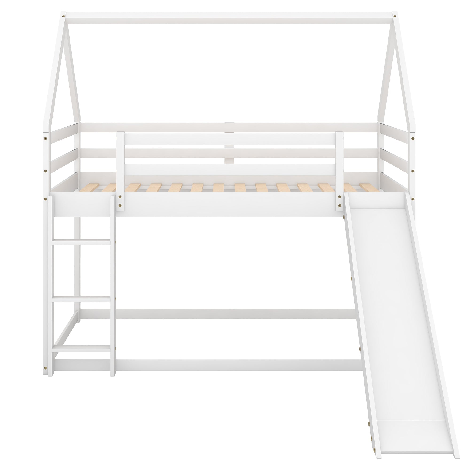 Bellemave®Twin Size House Bunk Bed with Slide and Ladder,White - Bellemave