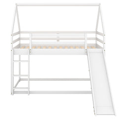 Bellemave®Twin Size House Bunk Bed with Slide and Ladder,White - Bellemave