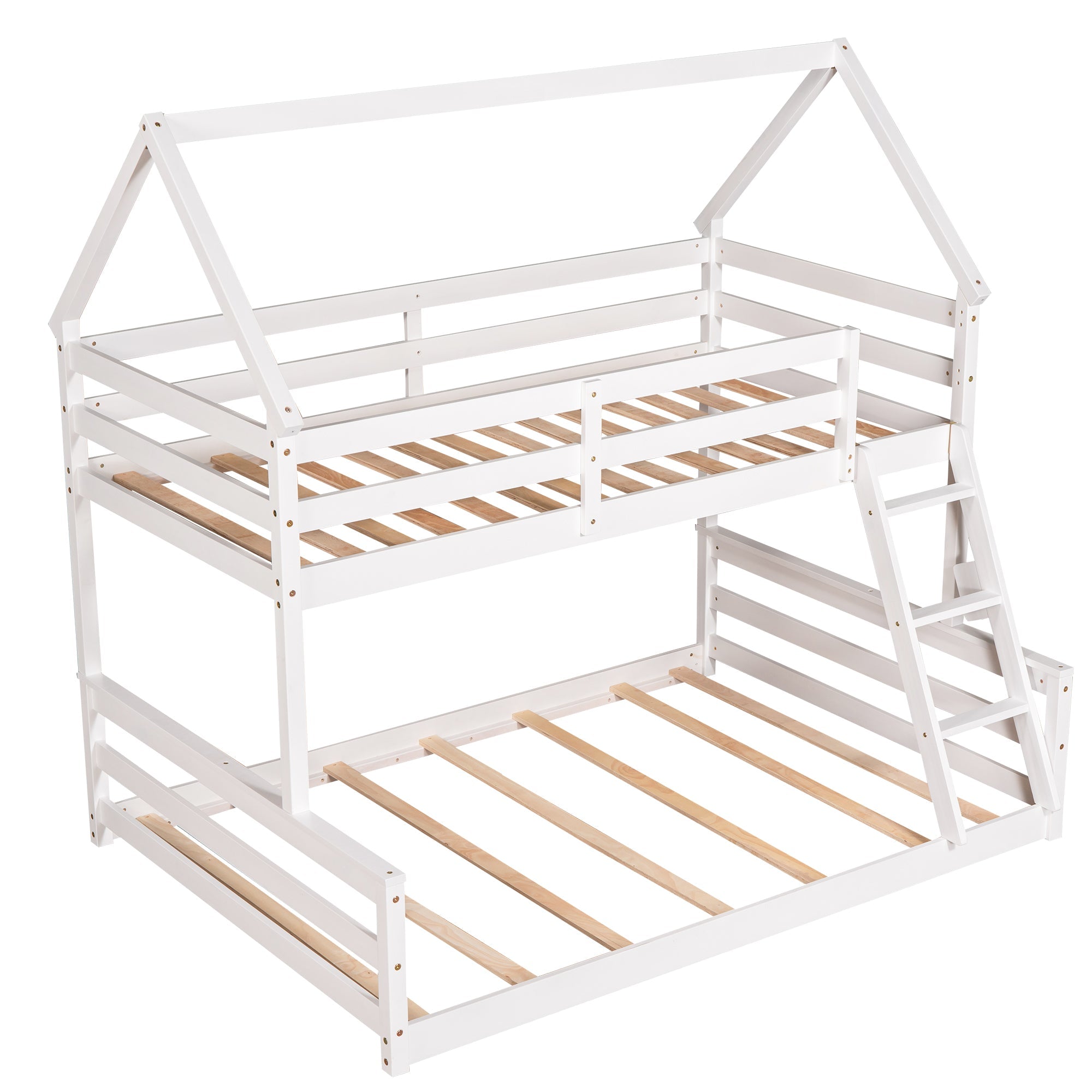 Bellemave®Twin Size House Bunk Bed with Slide and Ladder,White - Bellemave
