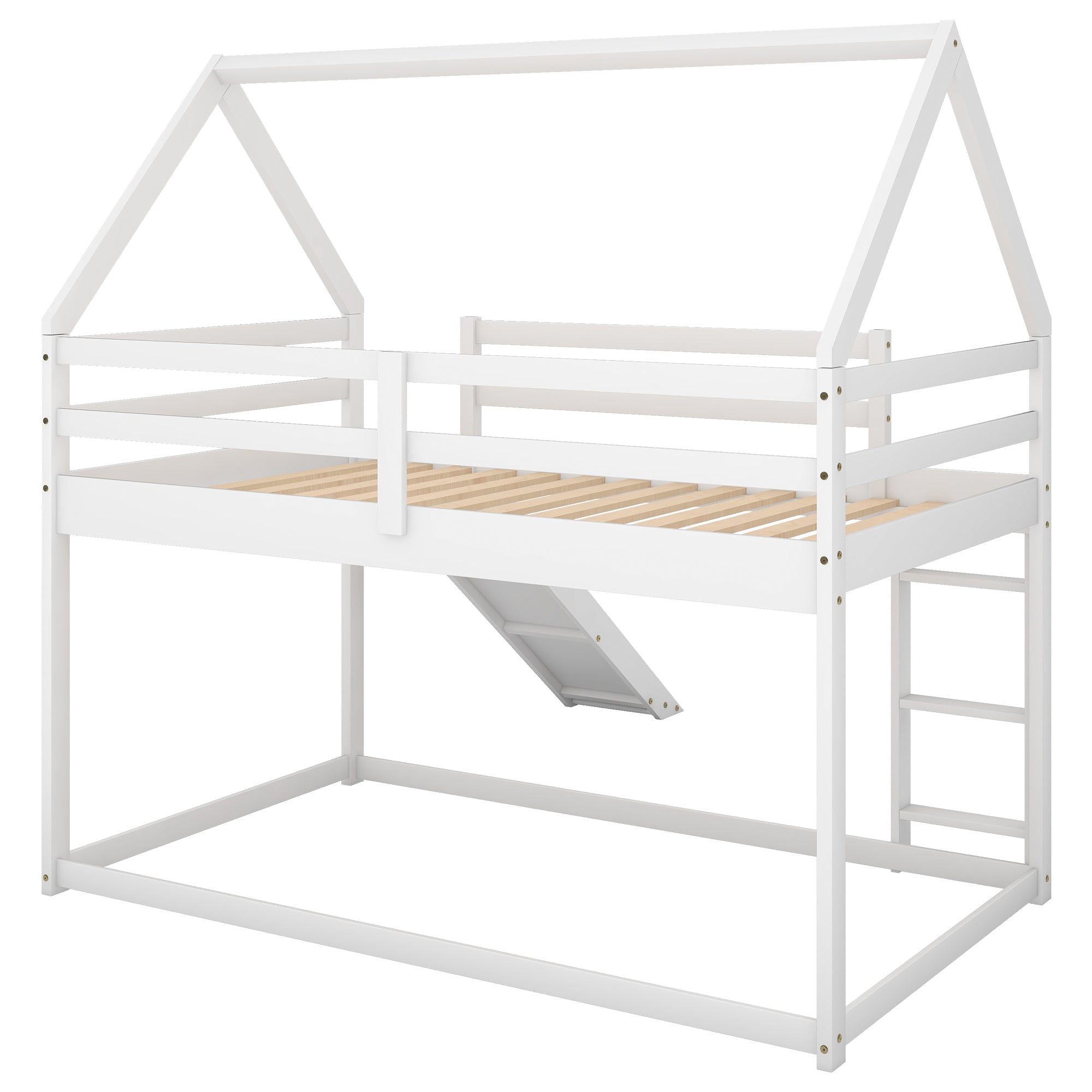 Bellemave®Twin Size House Bunk Bed with Slide and Ladder,White - Bellemave