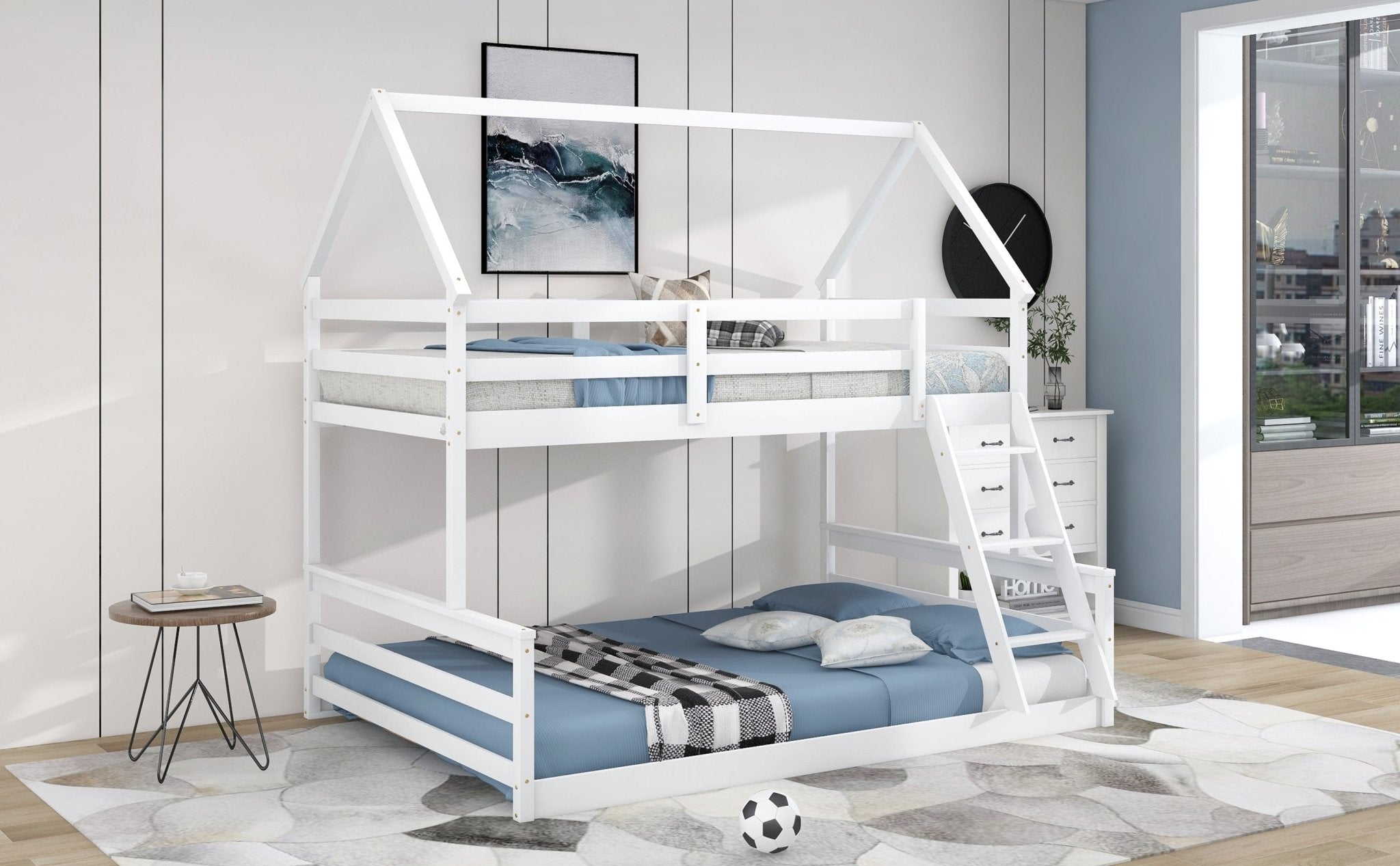 Bellemave®Twin Size House Bunk Bed with Slide and Ladder,White - Bellemave