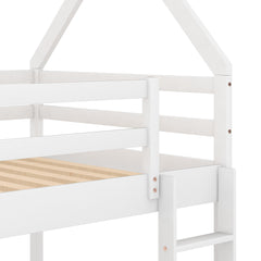 Bellemave®Twin Size House Bunk Bed with Slide and Ladder,White - Bellemave