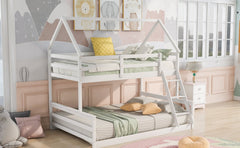 Bellemave®Twin Size House Bunk Bed with Slide and Ladder,White - Bellemave