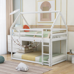 Bellemave®Twin Size House Bunk Bed with Slide and Ladder,White - Bellemave