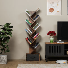 Bellemave® 9 Tier Tree Bookshelf with Drawer