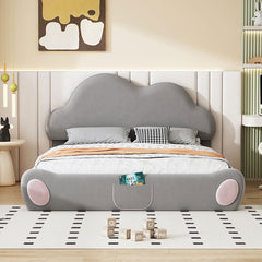 Bellemave® Queen Size Cloud-Shaped Headboard Upholstered Platform Bed with Rounded Footboard and Pocket