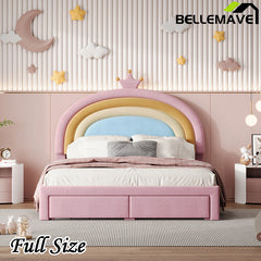 Bellemave® Velvet Upholstered Rainbow Platform Bed with Storage Drawer