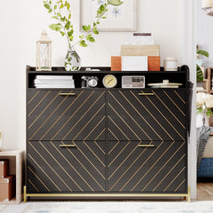 Bellemave® Shoe Cabinet with 4 Flip Drawers & Open Shelves