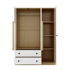 Bellemave® 3-Doors Wooden Rattan Wardrobe Storage with 2 Drawers