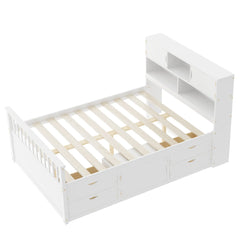 Bellemave® Full Size Captain Platform Bed with Storage Bookcases and Shelves,Four Drawers