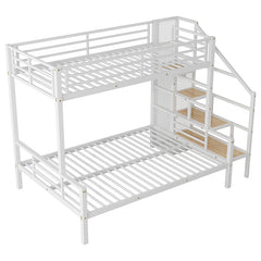 Bellemave® Twin over Full Metal Bunk Bed with Storage Staircase and Open Wardrobe