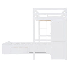 Bellemave® Twin Size Bunk Bed with Drawers, Wardrobe, Storage Shelves and Hydraulic