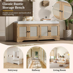Multifunctional wood entryway shoe bench for hallway and living room