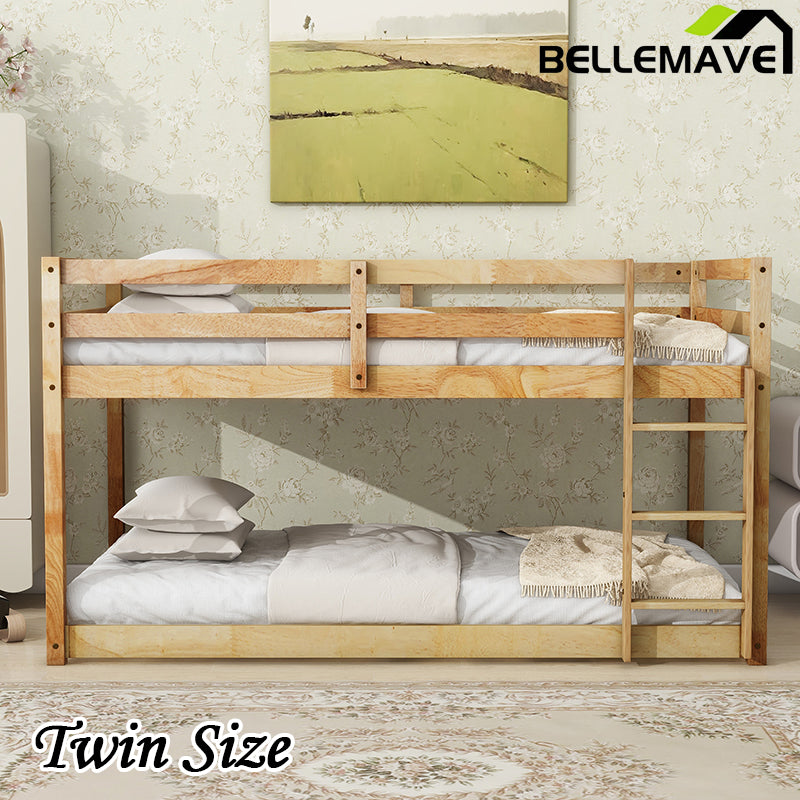 Bellemave® Twin Size Solid Rubber Wooden Loft Bed with Ladder