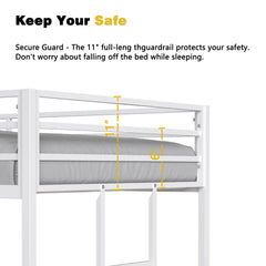 Bellemave® Twin Over Full Metal Bunk Bed Frame with Ladder Full-Length Safety Guardrails,No Spring Box Required, White Bellemave®