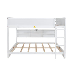 Bellemave® Queen Size Solid Pine Wood Bunk Bed with Built-in Storage Cabinets, Charging Station, Ladder, Safety Guardrails