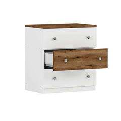 Bellemave® 3-Drawer Wooden Nightstand with Colorblock Design and Plastic Handle