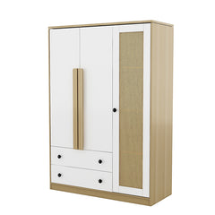 Bellemave® 3-Doors Wooden Rattan Wardrobe Storage with 2 Drawers