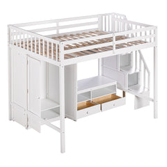 Bellemave® Full Size Loft Bed with Wardrobe,Low Storage Table and Storage Staircase