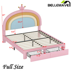 Bellemave® Velvet Upholstered Rainbow Platform Bed with Storage Drawer