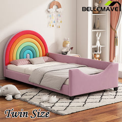 Bellemave® Twin Size Rainbow Upholstered Daybed,Cute Style Princess Bed